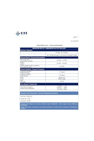 Eti Şeker Gübre Amonyüm Sulfat %21 Azot 1 KG