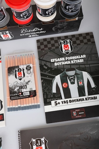 X Dekomus Lisanslı Beşiktaş 21 Parça Premium Hobi Eğlence Seti Boyama Kitabı,oyun Hamuru,kuru Boya Altın