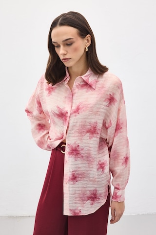 Sateen Kolu Katlamalı İnce Gömlek - Pembe-137204 Pembe