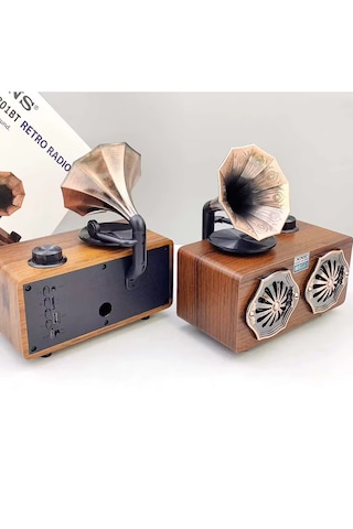 Ultratekno Ns-801bt Retro Gramofon Görünümlü Ahşap Hoparlör Bluetooth Aux Fm Radyo
