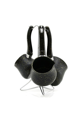 4pcs 230-280-380ml Granit - Çelik Cezve Renkli Metal Standlı 5705