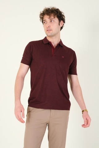 Giyim Dünyası Erkek Desenli Cepli Polo Yaka T-shirt Bordo 001