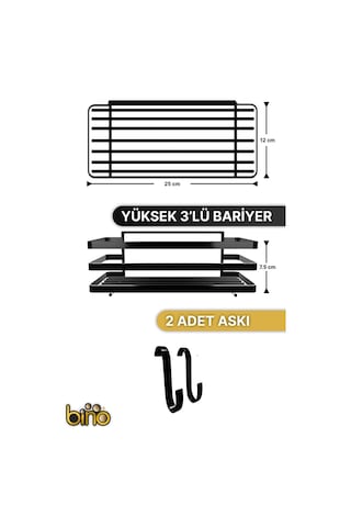 Banyo Düzenleyici Şampuanlık Sabunluk 1 Adet Lamalı Yapışkanlı 2 Askılı Duş Rafı Organizer Siyah