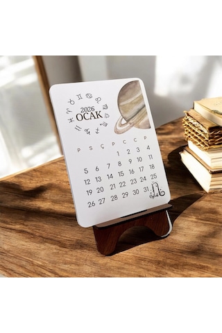 2026 Takvim - Astroloji Burç Ve Gezegenleri Standlı Masaüstü Takvim- Ahşap Telefon Tutucu