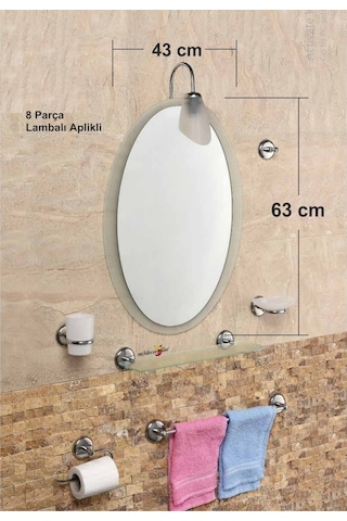 Dev Büyük 8Li 63X43Cm Otel Banyo Cafe Wc Tuvalet Lavabo Ayna Seti