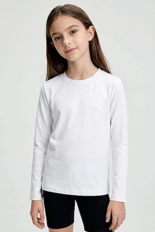 Beyaz O Yaka Standart Fit Basic Uzun Kollu Unisex Çocuk T-shirt - 11329 Beyaz