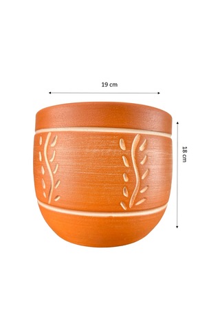 Bitki Tasarımı Ev Dekorasyon Nakış Desenli Toprak Saksı Saksılık Salon Çiçeklik - 19 CM