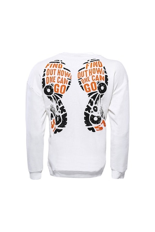Wessi Yazı Baskılı Bisiklet Yaka Beyaz Sweatshirt Beyaz