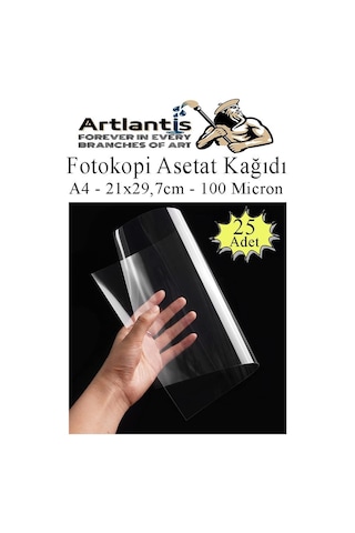 Asetat Kağıdı Pvc A4 25 Adet 100 Micron Fotokopi Asetatı Şeffaf A4 Kağıdı 21x29,7 Projektör Tepegöz Çok Renkli