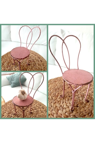 Omeniv Vintage Pudra Pembe Ferforje Minyatür Koltuk Sandalye Deko