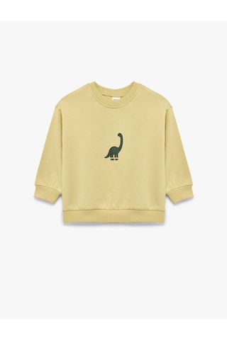 Koton Dinozor Baskılı Şardonlu Bisiklet Yaka Uzun Kollu Pamuklu Sweatshirt Yeşil 7wmb10102tk