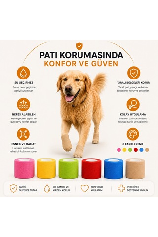 Yatak & Ev Kedi Ve Köpek Pati Bandajı - Su Geçirmez - Kendinden Yapışkanlı - 6 Renk