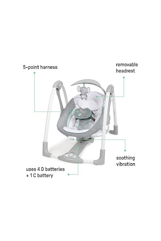Ingenuity Convertme 2'si 1 Arada Kompakt Taşınabilir Otomatik Bebek Salıncağı Ve Bebek Koltuğu, Pil Tasarrufu Sağlayan Titreşimler, Doğa Sesleri, 0-9 Ay 3-9 Kg Swell Açık Bej