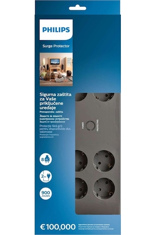 Philips Spn3180a/62 Akım Korumalı Priz 8'li 2m 900j Çocuk Güvenliği Çıkışı 2 M