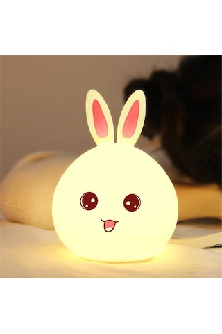 Pembe Tavşan Led Gece Lambası Çocuk Bebek Çocuk Başucu Lambası Renkli Silikon Dokunmatik Sensör Dokunun Kontrol Gece Lambası