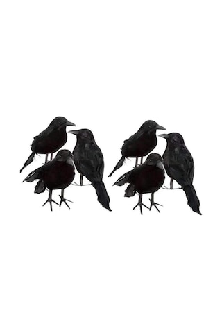 Neevoyu 6 Adet Siyah Tüylü Taklit Kargalar - Halloween Parti Dekorasyonu, İç/diş Mekan Dekoratif Figürler