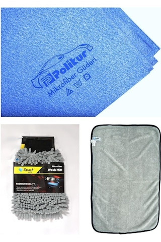 Polikur 3356 Güderi Oto Kurulama Bezi & Spark 7050 Oto Eldiveni & Spark 2315 Havlu Bez 3'lü Set