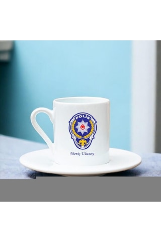 Kişiye Özel İsimli Emniyet Genel Müdürlüğü Egm Logolu Türk Kahvesi Fincanı Polise Hediye Beyaz