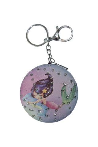 Gigi Panda Anahtarlıklı Deniz Kızı Desenli Katlanır Makyaj Aynası Mor