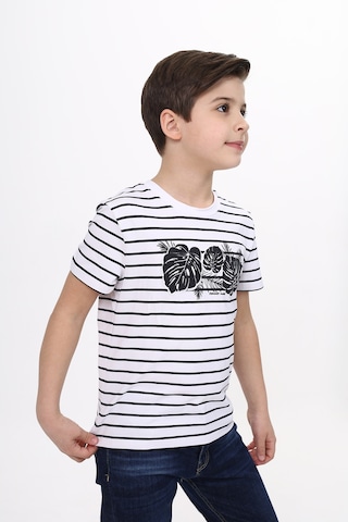 Toontoy Kids Toontoy Erkek Çocuk Baskılı Bisiklet Yaka Kısa Kollu Çizgili Tişört Lacivert