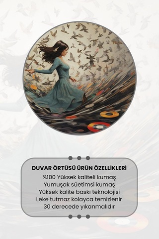 Müzik Ve Kuşlar Desenli Duvar Halısı Duvar Örtüsü Tapestry Süet Dokulu Kumaş