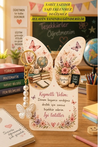Butterfly Veli Hediyesi - 10 Adet Kelebek Kartlı Kelebek Anahtarlık - Karne Hediyesi - Veli Hediye