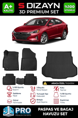 S-dizayn Hyundai Elantra 3d Pro Havuzlu Paspas Ve Bagaj Havuzu Seti 2'li Set 2020 Üzeri A+ Kalite