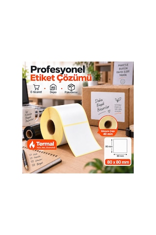 80x80 Mm Rulo Ribonsuz Termal Barkod Etiketi 40 Mm Masura 500 Sarım 1