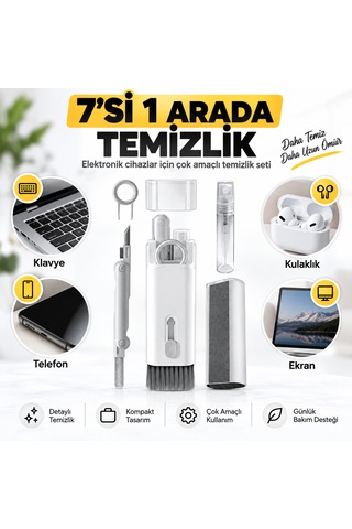 7'si 1 Arada Elektronik Temizleme Seti Bilgisayar, Laptop, Klavye, Telefon, Kulaklık Airpod Vb. İçin