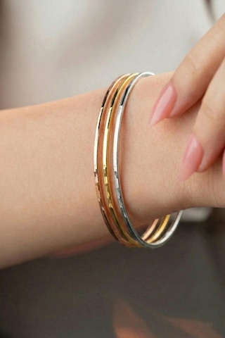 925 Ayar Gümüş Bilezik 3 Renk Gümüş Ajda Modeli Bilezik - Gold Rose Gümüş- Yatırımlık Şık Ve Zarif Tasarım Barcode Altın