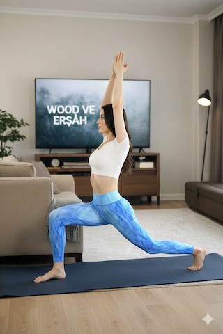 Lüx Wood Sunway 11023 Kadın Desenli Yüksek Bel Esnek Spor Likra Tayt Mavi