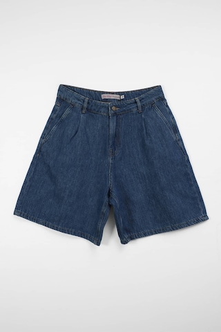 Blue White Erkek Rahat Kalıp Bermuda Jean Şort Mavi