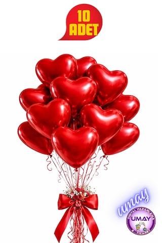 10 Adet Kırmızı Kalp Balon Lateks Helyum Uyumlu Doğum Günü & Özel Gün 10 25 Cm