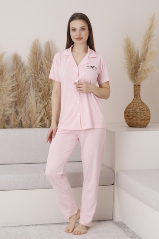 Wordex Mirano 2950 Polyviscon Kumaş Kısa Kollu Düğmeli Kadın Pijama Takımı Soft Pembe
