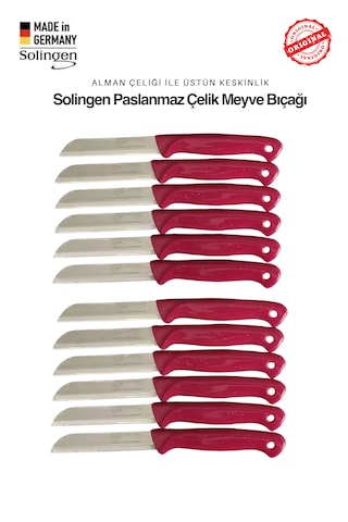 Solingen Profesyonel Pembe Meyve Bıçağı Ultra Keskin Paslanmaz Çelik Mutfak Bıçağı - 12'li Set Pembe