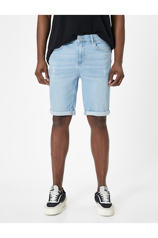 Koton Yırtık Kot Şort Slim Fit Katlama Detaylı Düğmeli Cepli Açık İndigo 4sam40101nd Açık İndigo