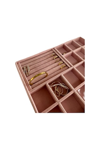 Yerli Üretim Bakü Model Süet Pembe Bölmeli-batırmalı Çekmece İçi Pembe