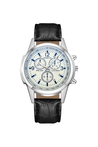 Üç Gözlü Mavi Işık Cam Kemerli Erkek Saati - Beyaz Kadran Siyah Çok Renkli