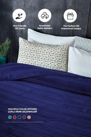 Evlen Home Mayer Supersoft Yumuşak Çift Kişilik Battaniye 180x230 Cm Lacivert Pudra