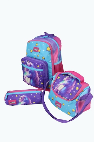Wia Wıa Sw019 Unicorn - 3' Lü Okul Çantası Seti - Sırt Ve Beslenme Çantası + Kalemlik Mavi - Pembe