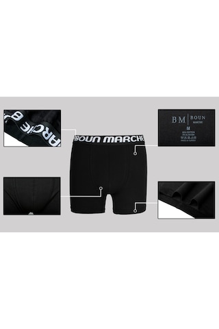 Boun Marche Erkek Boxer Likralı Premium 6'lı Kutu Tom Beyaz - Siyah Gömmeli