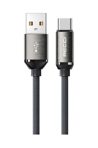 Recci Rs35c Usb-a To Type-c Örgü Tasarımlı Hızlı Şarj Özellikli Data Ve Şarj Kablosu 1m Gri