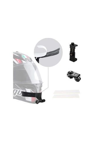 Motosiklet Kask Çene Yapıştırıcılı Telefon Ve Aksiyon Kamera Tutucu Full Aparat Siyah