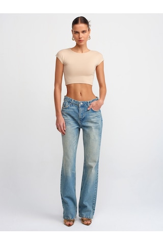 Dilvin Pamuk Ve Modal Karışımlı Crop Top Bej Açık Bej