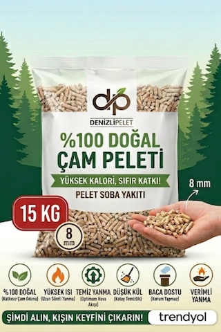 Denizli Pelet %100 Doğal Çam Pelet Kedi Kumu & Yakıt 30 Lt 15 Kg 8mm Kalın Taneli