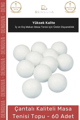 Masa Tenisi Pinpon Topu Çantalı Kaliteli Etkinlik 60 Adet Beyaz Canlı Ping Pong Sekme