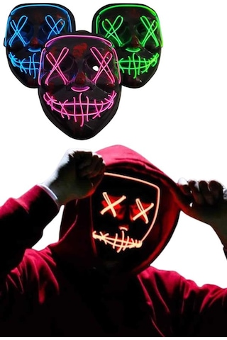 Cosmotex Led Işıklı Neon Maske Cadılar Bayramı Maskesi Korkunç Korku Maskesi Diğer