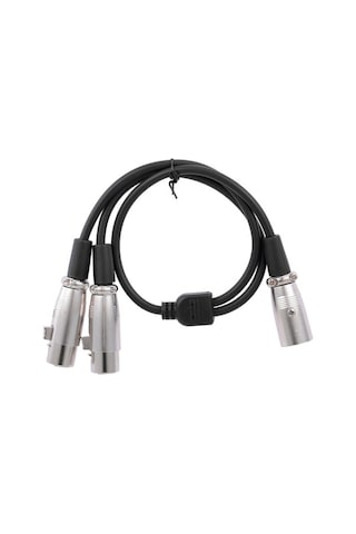 Fortunelane Tek Erkekli Xlr'den İki Dişi Xlr'ye Dengeleyici Ses Kablosu - Mikrofon, Mikser Ve Amfi İçin Siyah 50cm