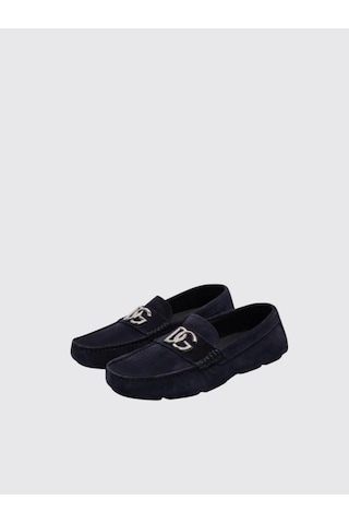 Dolce & Gabbana Blue Suede Moccasins With Metalic Dg Lacivert