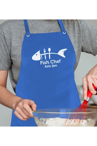 Bk Gift Kişiye Özel Balık Şef Mavi Profosyonel Önlük - 1, Aşçı Önlüğü, Şef Önlüğü, Babaya
